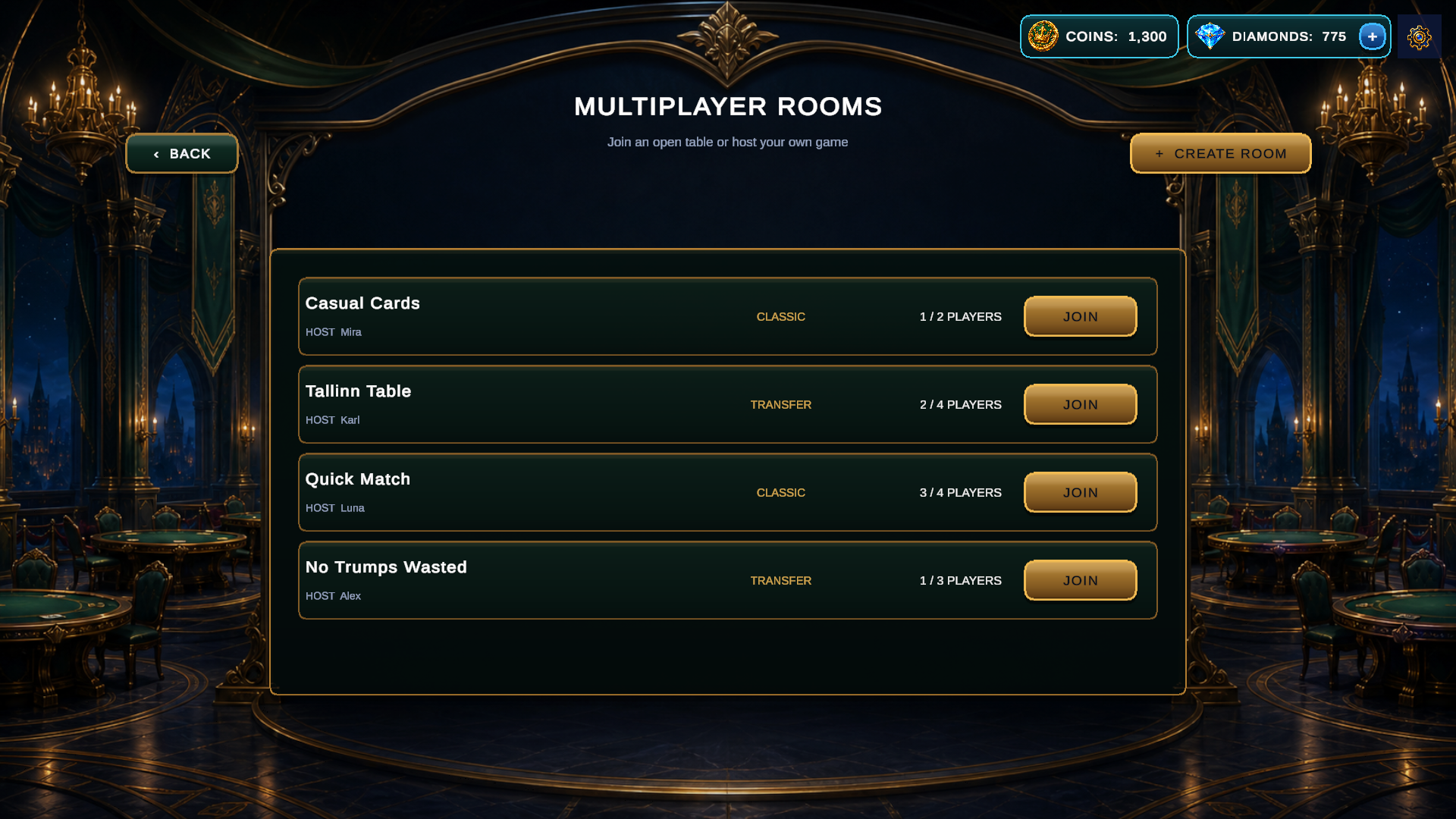Durak Royale multiplayer room browser